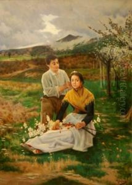 Adolescentes En Elcampo Oil Painting by Mateo Balasch Mateu