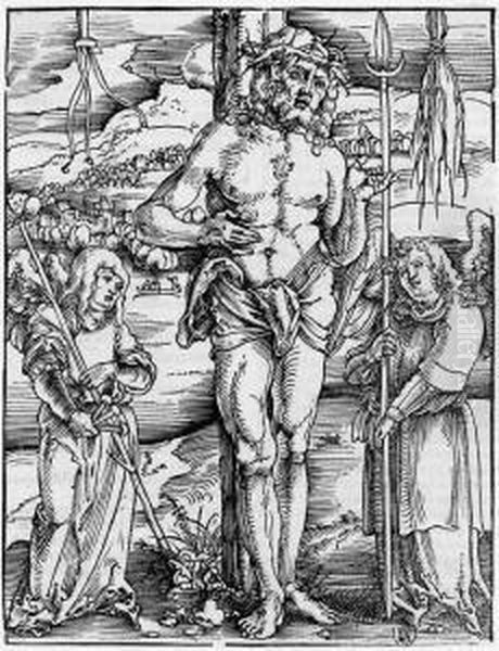 Christus Als Schmerzensmann; Die Kreuzaufrichtung Oil Painting by Hans Baldung Grien