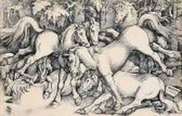 Kampfende Hengste Inmitten Einer Herde Wildpferde Oil Painting by Hans Baldung Grien