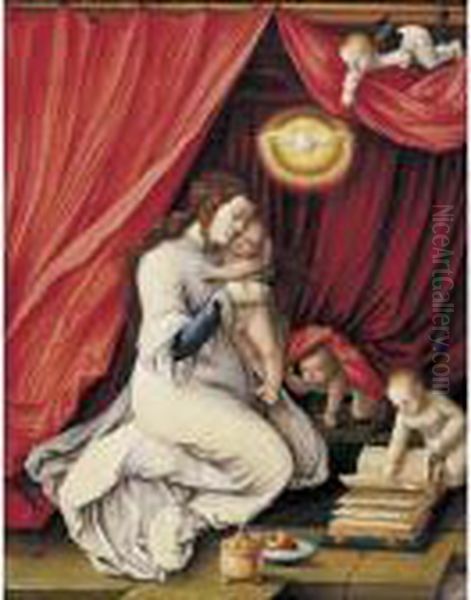 Virgin And Child With Three Angels Oil Painting by Hans Baldung Grien