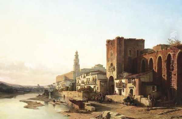 View of Zaragoza (Una vista de Zaragoza) Oil Painting by Francois Antoine Bossuet