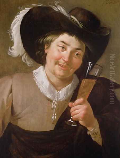 Portrait of a Man Holding a Wine Glass Oil Painting by Jan Hermansz. van Biljert