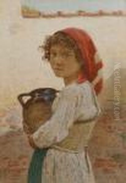 A Young Italian Girl Oil Painting by Edwin Bale