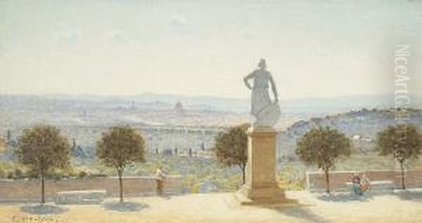 Statue Of Desideris The Sculptor Looking Out Over Florence Oil Painting by Edwin Bale