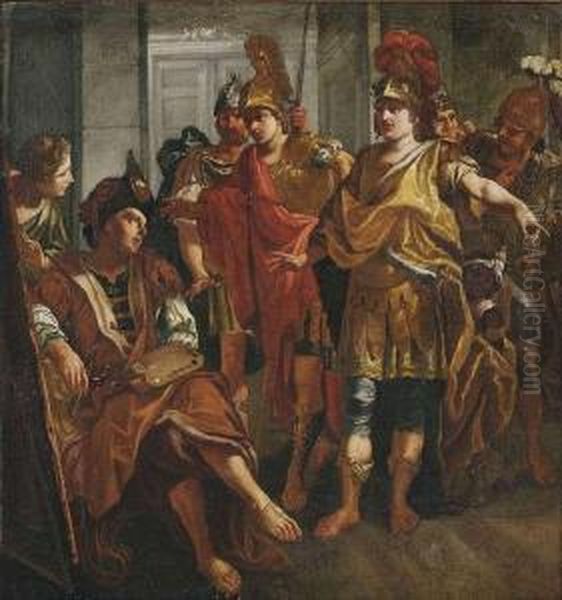 Alexander The Great Visiting The Painter Apelles In His Studio. Oil Painting by Antonio Balestra