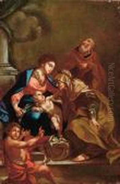 Sacra Famiglia Con Santanna E San Giovannino Oil Painting by Antonio Balestra