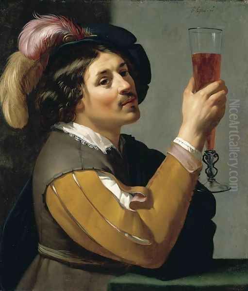 Young Man Drinking a Glass of Wine 1635-40 Oil Painting by Jan Hermansz. van Biljert