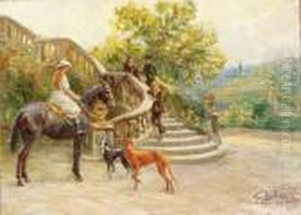 Fanciulla A Cavallo Nel Parco Oil Painting by Carlo Balestrini