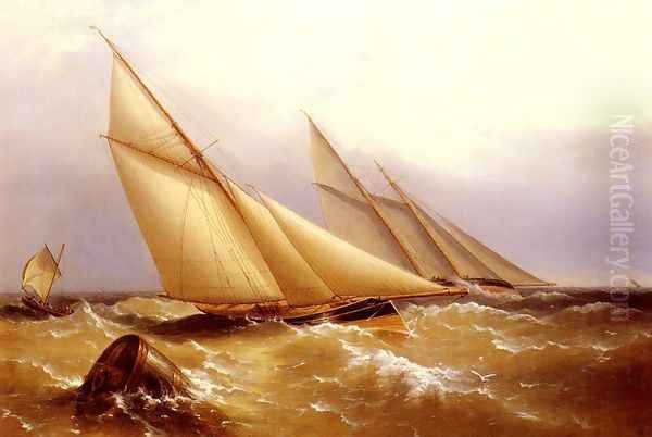 A Schooner And Cutter Yacht Rounding A Buoy Oil Painting by Richard Bridges Beechey