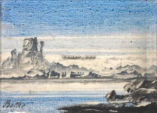 Kystlandskap Olje Pa Plate Oil Painting by Peder Balke