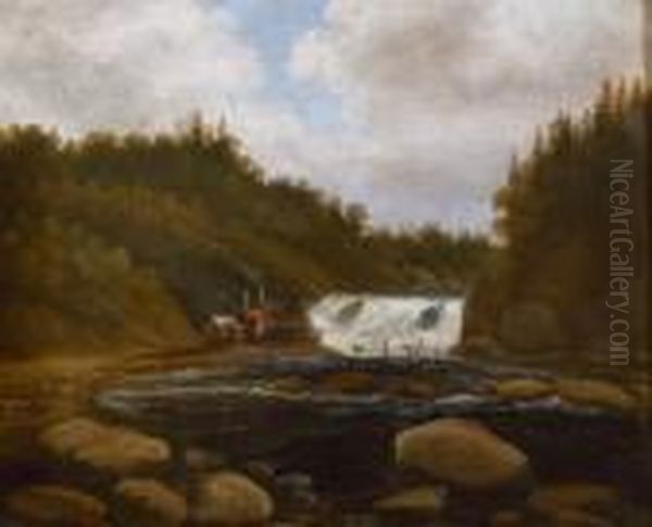 Landskap Med Sag Og Fossestryk 1840 Oil Painting by Peder Balke