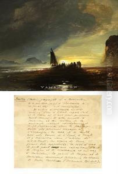 Strand I Maneskinn Olje Pa Papir Oppklebet Pa Papplate Oil Painting by Peder Balke