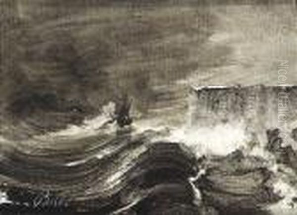 Fra Nordkapp Olje Pa Papir Montert Pa Treplate Oil Painting by Peder Balke