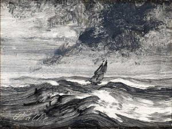 Bat I Opprort Sjo Olje Pa Papir Montert Pa Treplate Oil Painting by Peder Balke