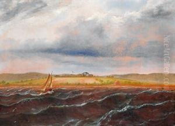 Herregarden Alby Pa Jeloen Sett Fra Sjoen Oil Painting by Peder Balke