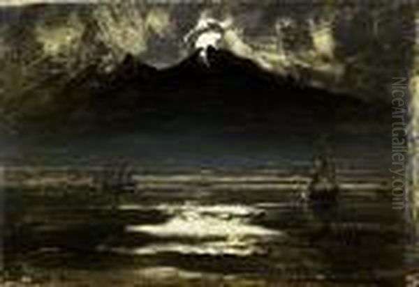 Seilbat I Maneskinn Oil Painting by Peder Balke