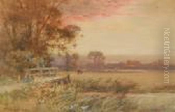 Extensive Landscape At Sunset Oil Painting by Wilfred Williams Ball