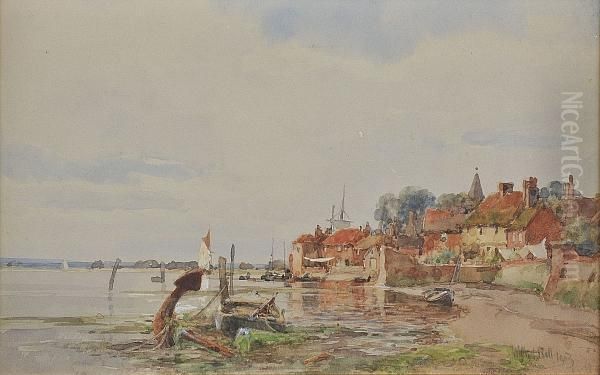 A Sussex Coastal Village, Signed And Dated 1903, Watercolour Oil Painting by Wilfred Williams Ball