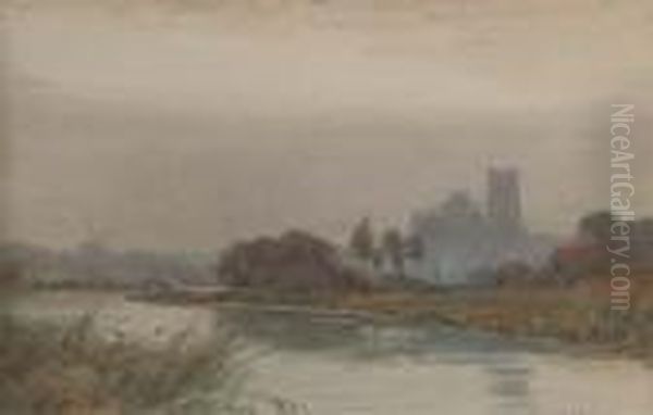 The Cathedral At Ely Enshrouded In Mist Oil Painting by Wilfred Williams Ball