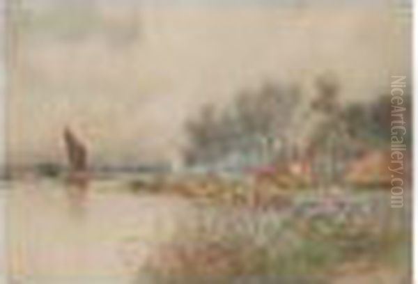 Horning Ferry Norfolk Oil Painting by Wilfred Williams Ball