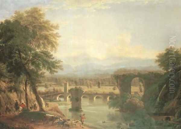 The Augustan bridge on the Nera river, near the town of Narni, Italy 1790 Oil Painting by Jean-Joseph-Xavier Bidauld