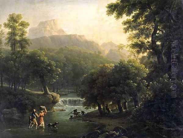 Landscape with Figures Crossing a River Oil Painting by Jean-Joseph-Xavier Bidauld