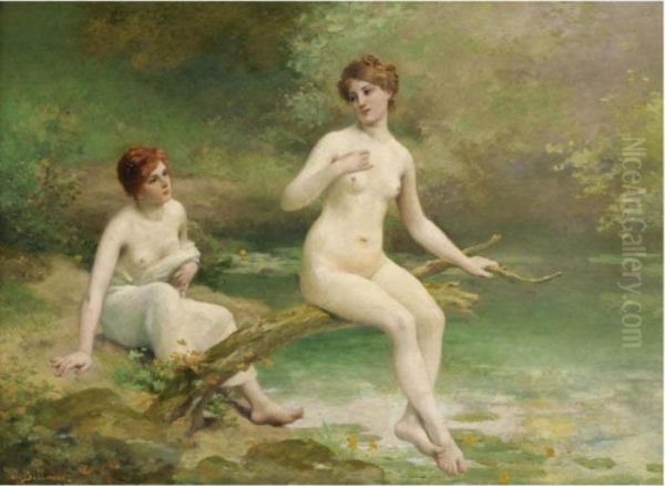 Les Deux Baigneuses Oil Painting by Jules Frederic Ballavoine