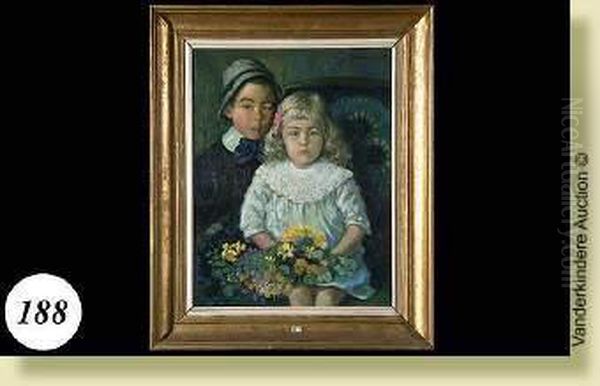 Portraits De Deux Enfants Oil Painting by Jules Frederic Ballavoine