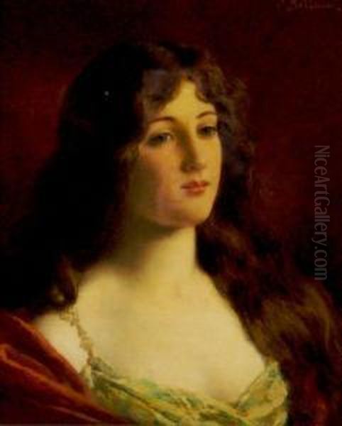 Portrait Of A Woman Oil Painting by Jules Frederic Ballavoine