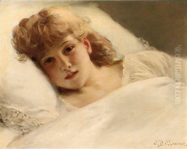 An Awakening Young Girl Oil Painting by Jules Frederic Ballavoine