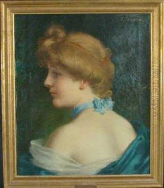 The Blue Lady Oil Painting by Jules Frederic Ballavoine