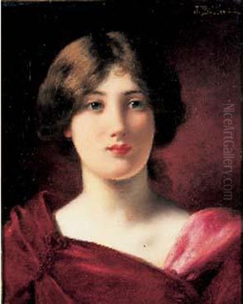 Portrait De Femme A La Robe Pourpre Oil Painting by Jules Frederic Ballavoine