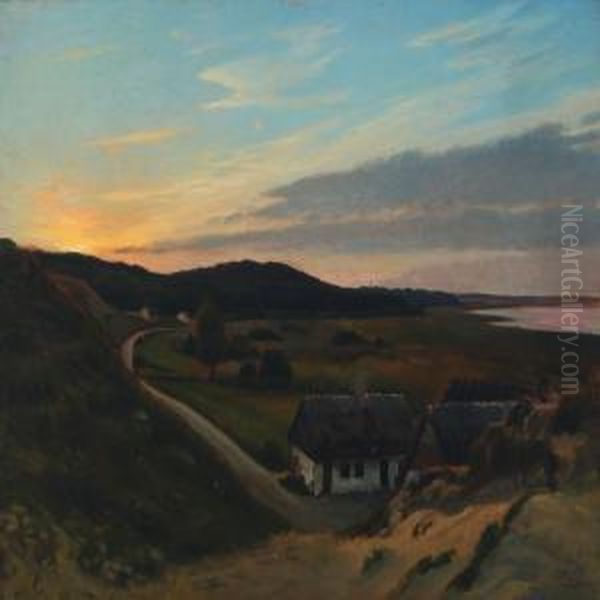 Landscape With Sunset Oil Painting by Otto Petersen Balle