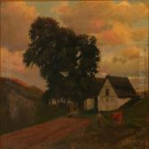 Evening Sun At A Farm Oil Painting by Otto Petersen Balle