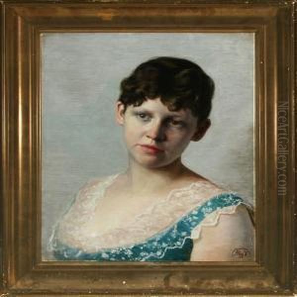 Portrait Of A Young Woman Oil Painting by Otto Petersen Balle