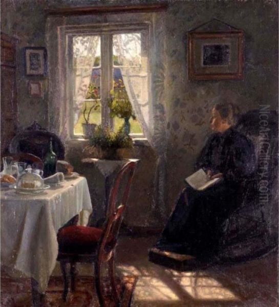 Theartist's Wife In An Interior Oil Painting by Otto Petersen Balle