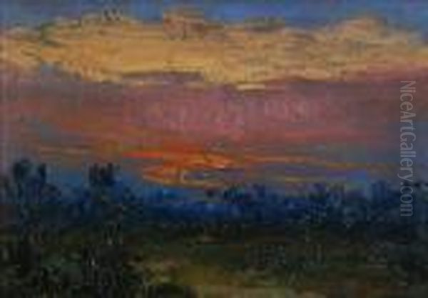 Paesaggio Al Tramonto Oil Painting by Antonio Ballero