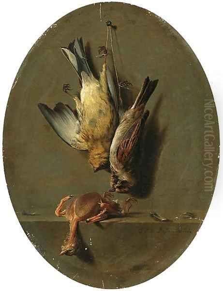 A trompe l'oeil of dead songbirds Oil Painting by Jean-Joseph-Xavier Bidauld