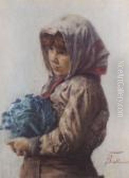 Italian Peasant Girl Oil Painting by Francesco Ballesio