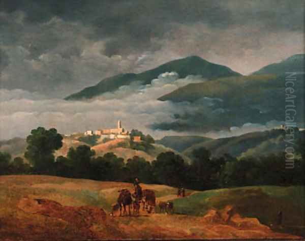 A neatherd and his cattle in a mountainous landscape Oil Painting by Jean-Joseph-Xavier Bidauld