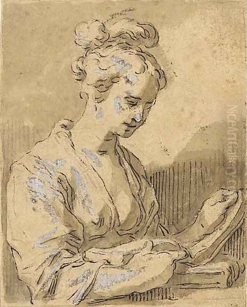 A girl, half-length, turned to the right reading from a book Oil Painting by Hendrick Bloemaert