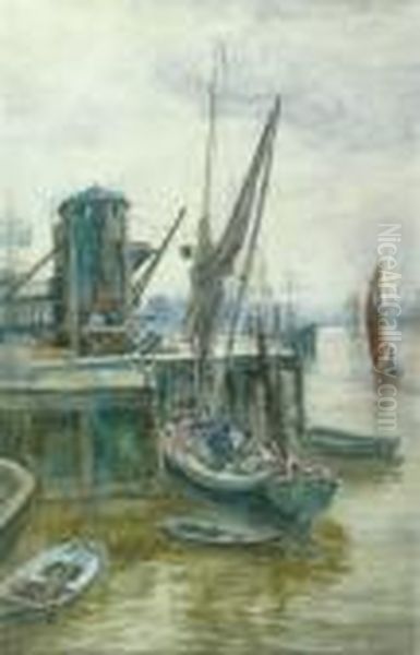 Moored Boats Oil Painting by Alexander Ballingall