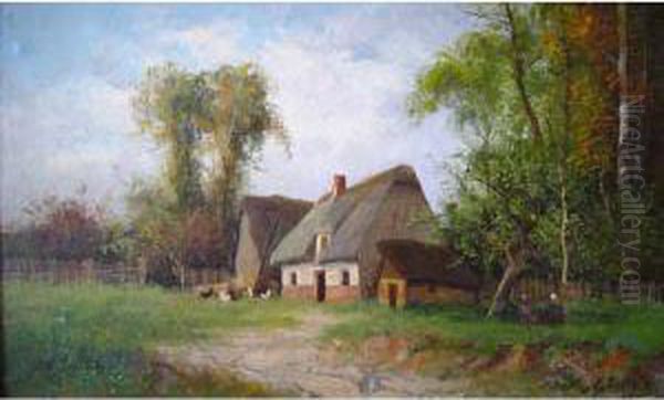 cour De Ferme  Oil Painting by Pierre Ernest Ballue