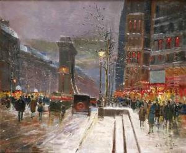 Les Boulevards A Paris Oil Painting by Paul Marcel Balmigere