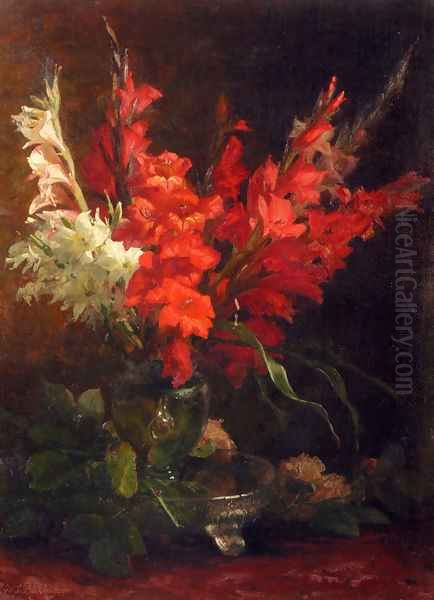 A Still Life With Gladioli And Roses Oil Painting by Geraldine Jacoba Van De Sande Bakhuyzen