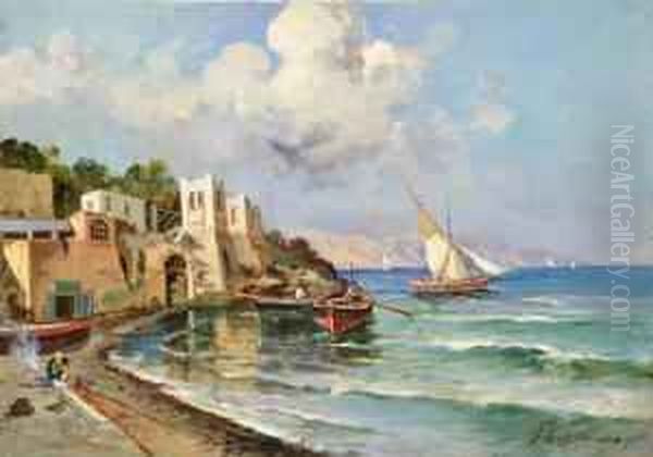 Borgo Costiero Con Barche Di Pescatori Oil Painting by Salvatore Balsamo