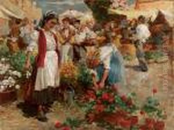 Il Mercato Dei Fiori Oil Painting by Salvatore Balsamo