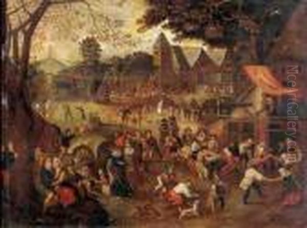 Village Fair With Peasants Making Merry Oil Painting by Peeter Baltens