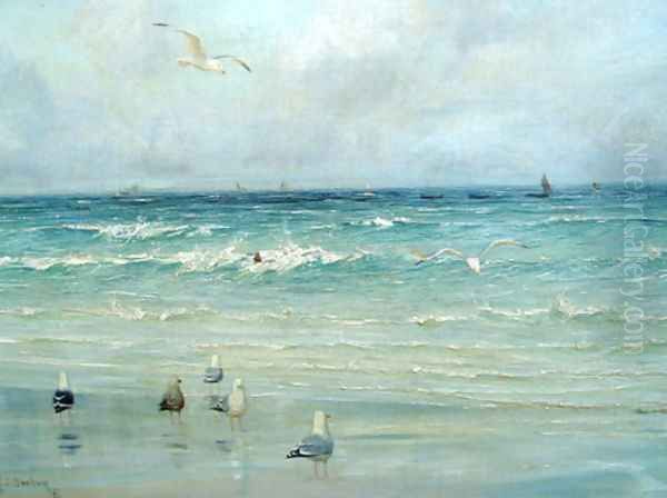 Seagulls on the Foreshore Oil Painting by Thomas C. S. Benham