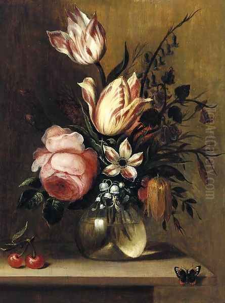 Flowers in a Vase c. 1660 Oil Painting by Hans Bollongier